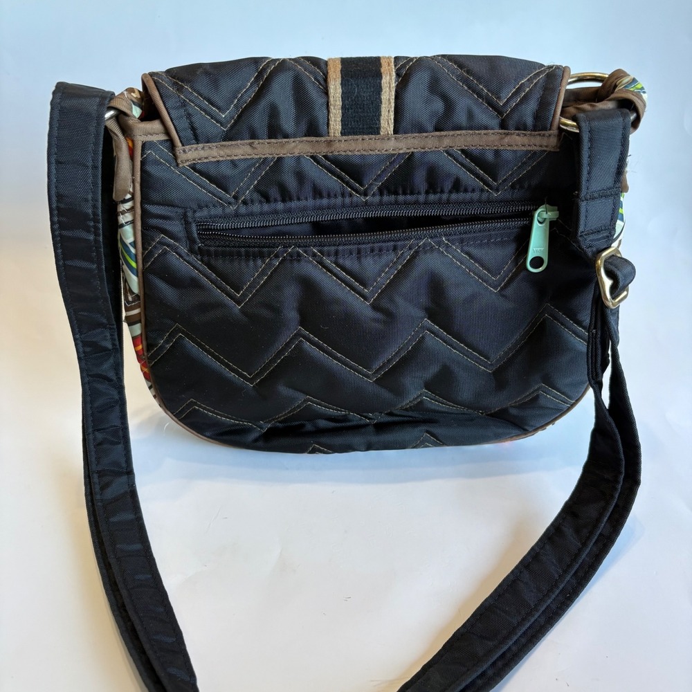 CINDA B Ravinia Black Patterned Saddlebag Shoulder Crossbody Bag Nylon Quilted - Picture 3 of 10